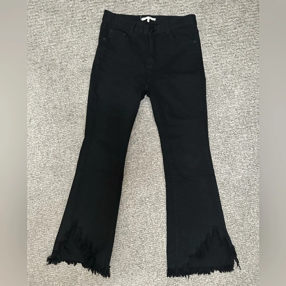Oak + Fort Black Raw Hem Flare Jeans - Size Medium - Picture 2 of 6